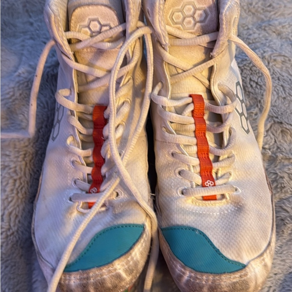 White and Blue Athletic Shoes